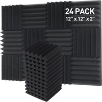 24 Pack Sound Proof Panels, Acoustic Foam Panels 12x12x2 inches Black Acoustic Panels, High Density Soundproofing Panels, Fire-retardant Sound Absorbing Foam for Studio Recording