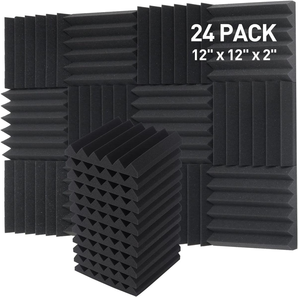 Black Acoustic Foam Panels – 24 Pack, 3 Profiles