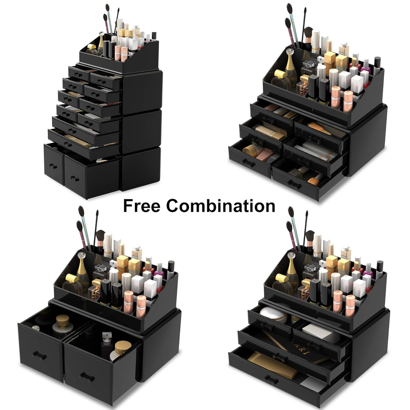12-Drawer Stackable Makeup Organiser with 16 Top Compartments