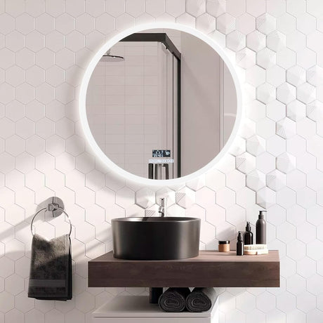 Premium Round LED Vanity Mirror: Defogging HD Glass, Three-Color Stepless Dimming, Built-in Audio System, Smart Human Body Sensor, Time and Temperature Display.