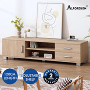 120 cm Wooden TV Cabinet with 2 Drawers & Shelves