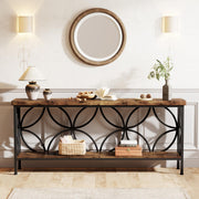 Narrow Sofa Table, Industrial Long Sofa Table Behind Couch, Entry Console Table with Storage for Entryway, Living Room, Foyer, Unique Design, Rustic Brown 70.9-Inch