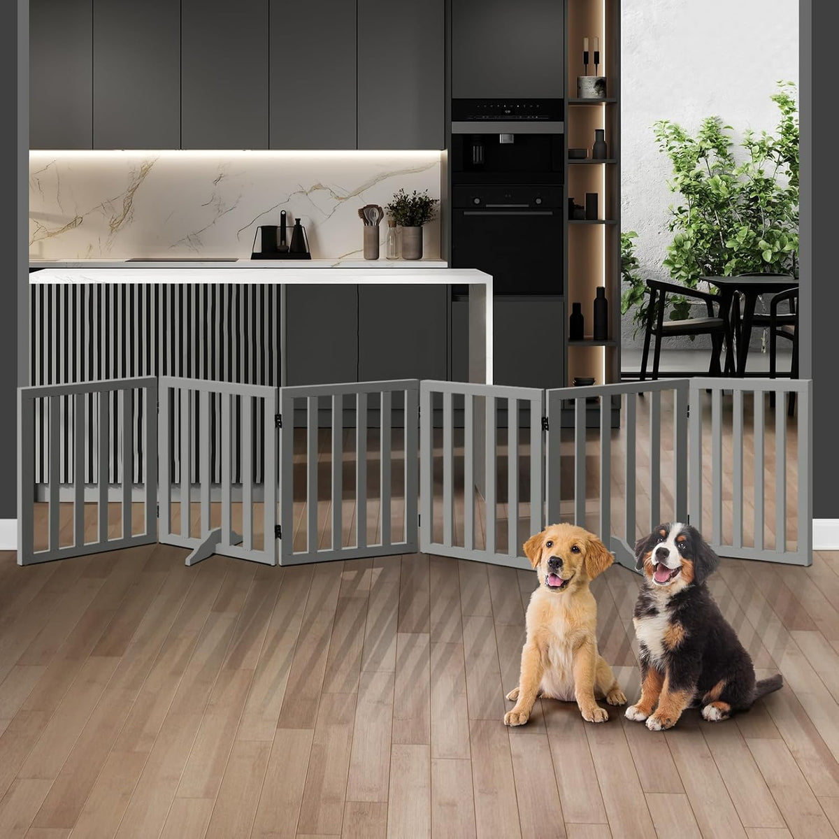 Freestanding Foldable MDF Pet Gate – 3 Sizes, White or Grey