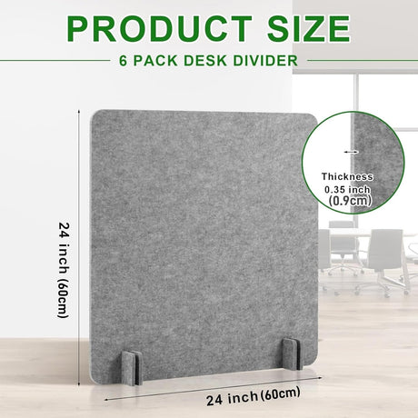 Zeyfon 6Pcs Acoustic Desk Divider Desk Partition 60cm x 60cm Stand Up Freestanding Desk Privacy Panel Noise and Visual Distractions Reducing Table Divider for Student Reception Area Office,Light Grey