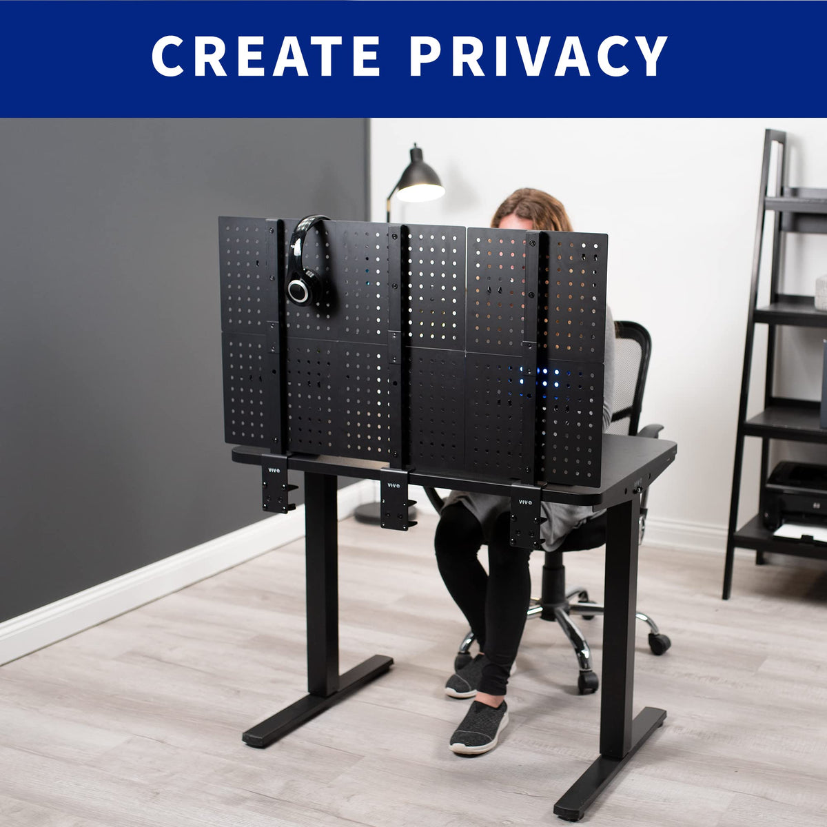 61 × 51 cm Black Clamp-On Steel Desk Pegboard & Privacy Panel