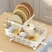 43 cm White 2-Tier Dish Rack with Extendable 360° Drain Spout