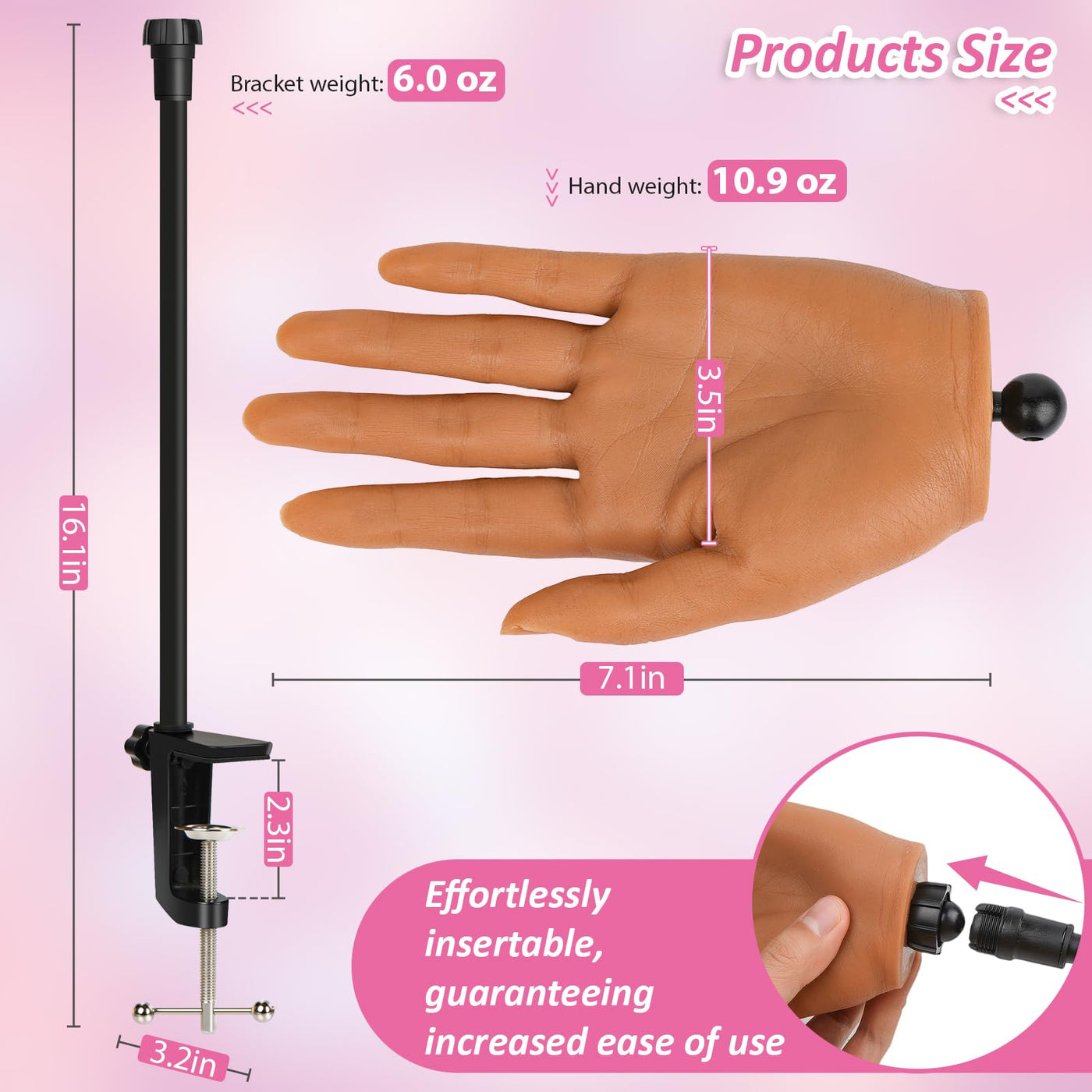 Reusable Silicone Nail Practice Hand with Clamp & 500 Tips