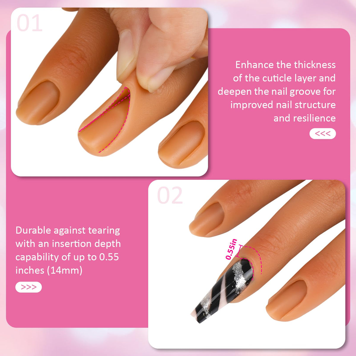 Reusable Silicone Nail Practice Hand with Clamp & 500 Tips