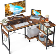 Reversible L-Shaped Desk with Shelves & Monitor Stand