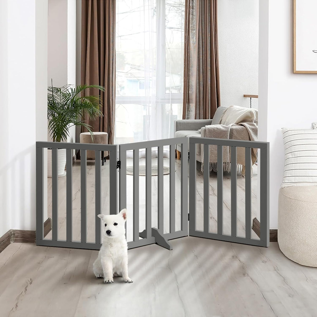 Freestanding Foldable MDF Pet Gate – 3 Sizes, White or Grey