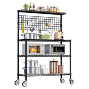 Kitchen Bakers Rack with Adjustable Shelf, 4-Tier Heavy Duty Kitchen Storage Rack with Wheels, Microwave Stand for Big Microwave, Metal Utility Kitchen Appliances Storage Shelf