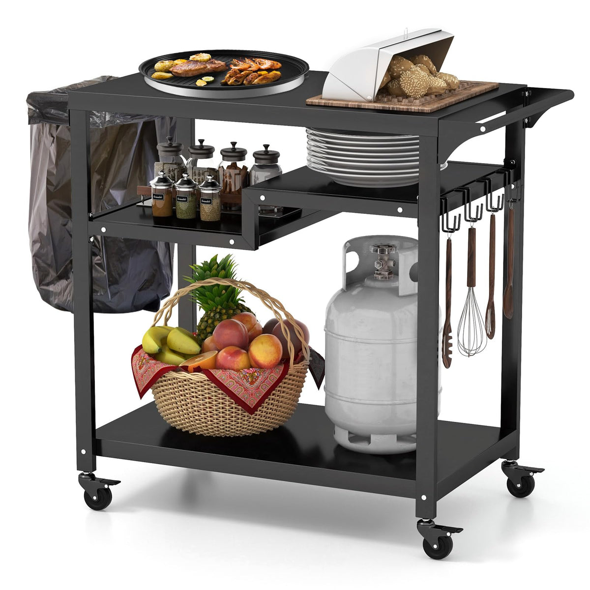 3-Shelf Outdoor BBQ & Pizza-Oven Prep Cart