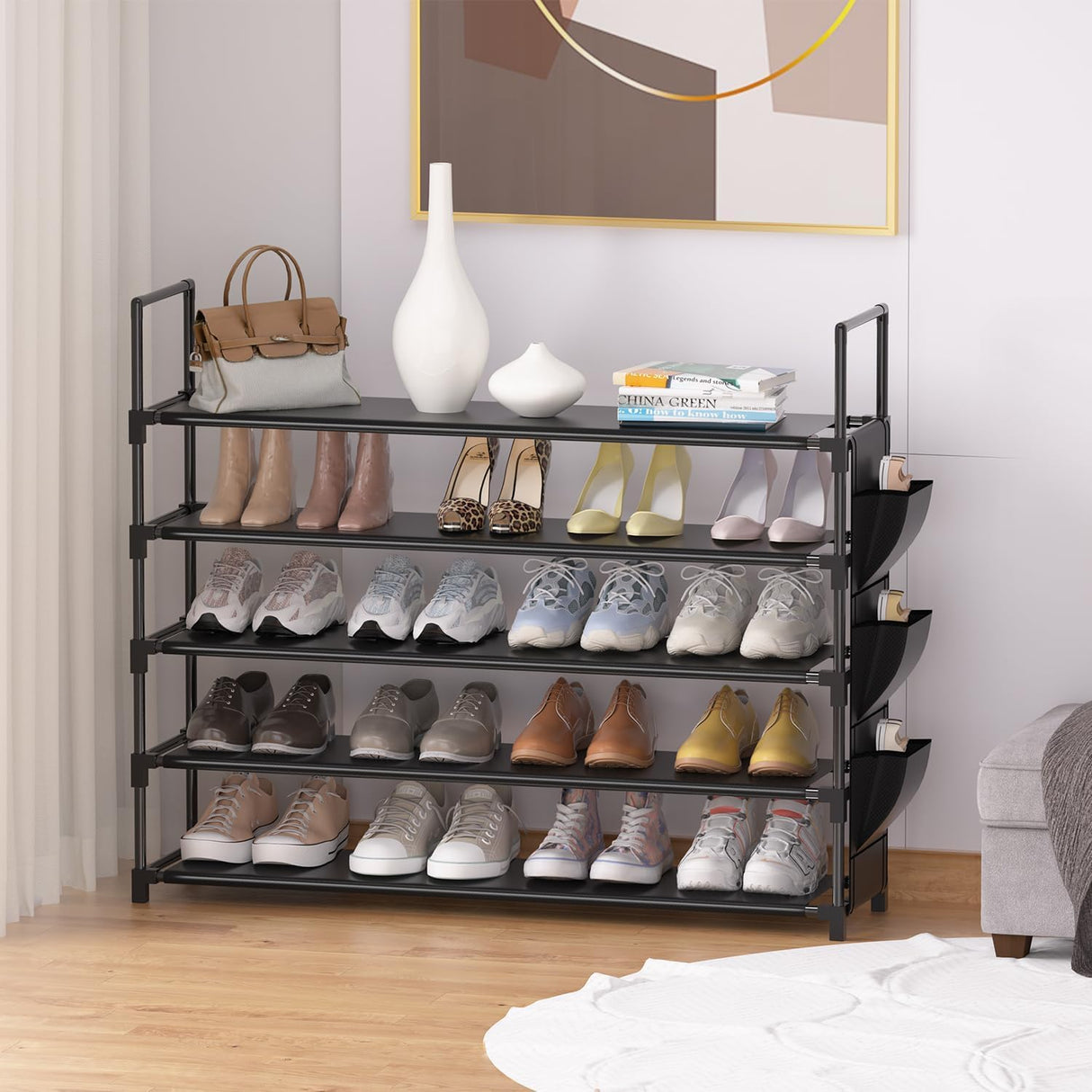 Shoe Rack 5 Tier Shoe Organizer Shoe Storage 20-25 Pairs Shoe Rack for Closet Shoe Rack Organizer Entryway Shoe Holder Space Saving Shoe Shelf Shoe Stand Large Tall Shoe Tower Bedroom Garage Door