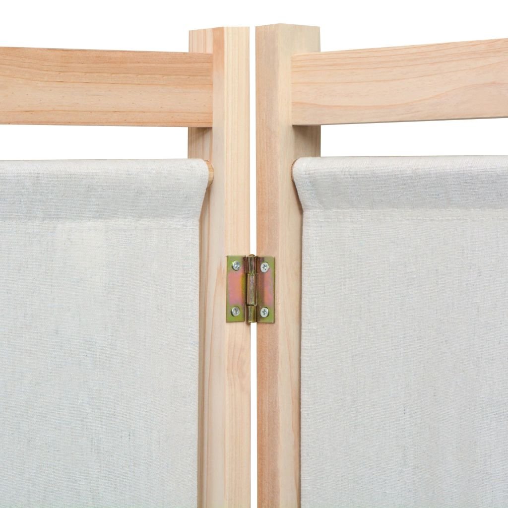 Cream 3-Panel Fir-Wood Room Divider with 5 Storage Pockets