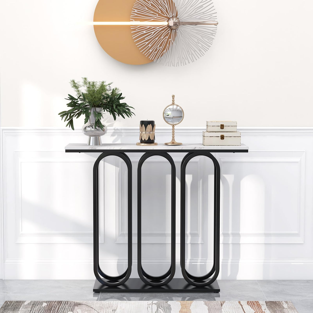 100 cm Faux-Marble Console Table – White & Black