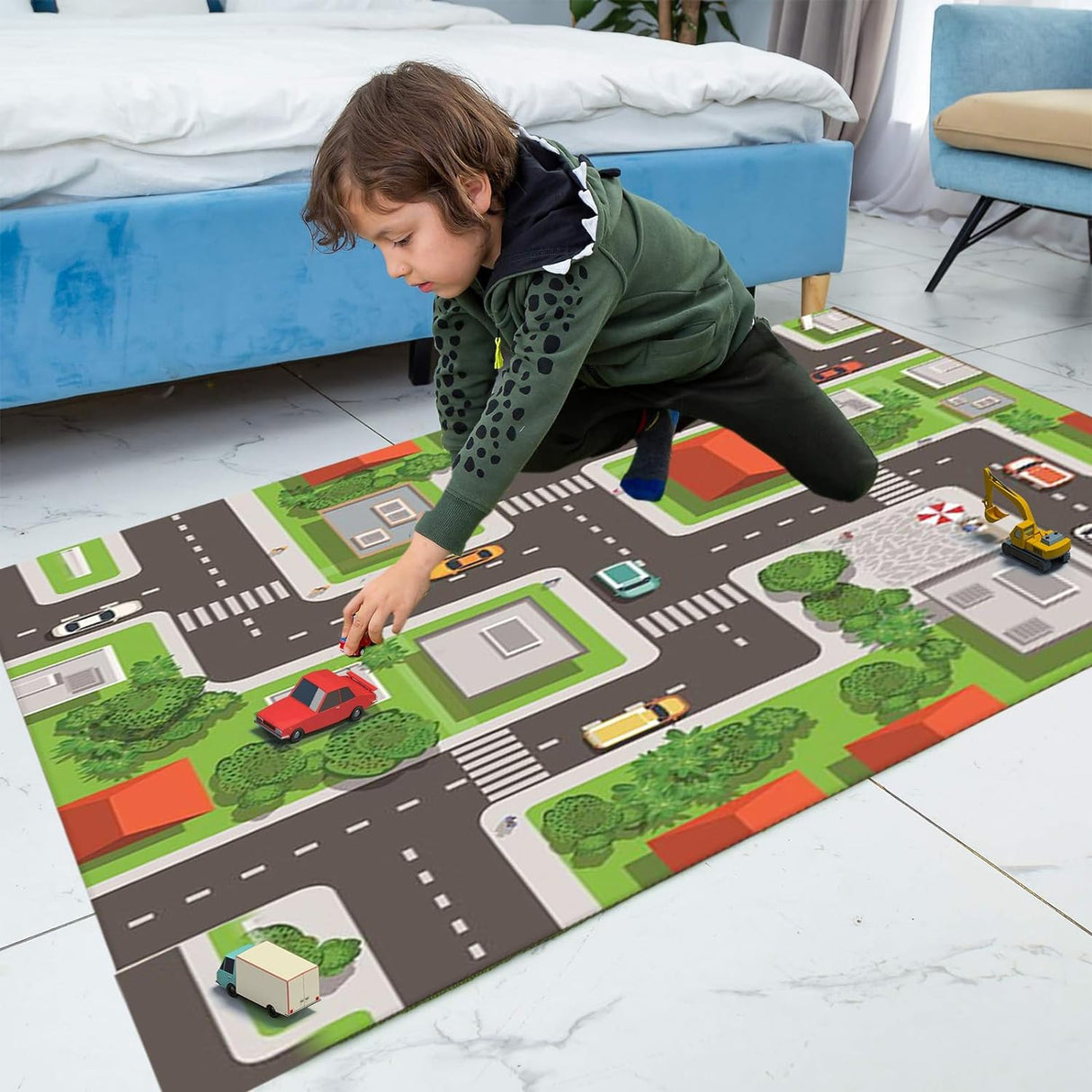 Play Mat Kids Rug Carpet Playmat Extra Large Learn Have Fun Safe Road Traffic System Multi Color Study Activity Centerpiece Play Mat for Playing with Cars for Bedroom Playroom