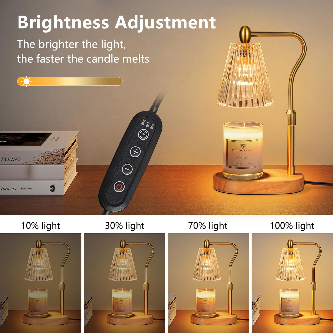 Engpure Candle Warmer Lamp - Candle Warmer Lamp with Timer and Dimmer Adjustable Height,Electric Wax Melt Warmer with 2 Bulbs for Scented Jar Candles Home Decor