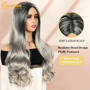 24-Inch Glueless Wavy Synthetic Wig – Silver Grey
