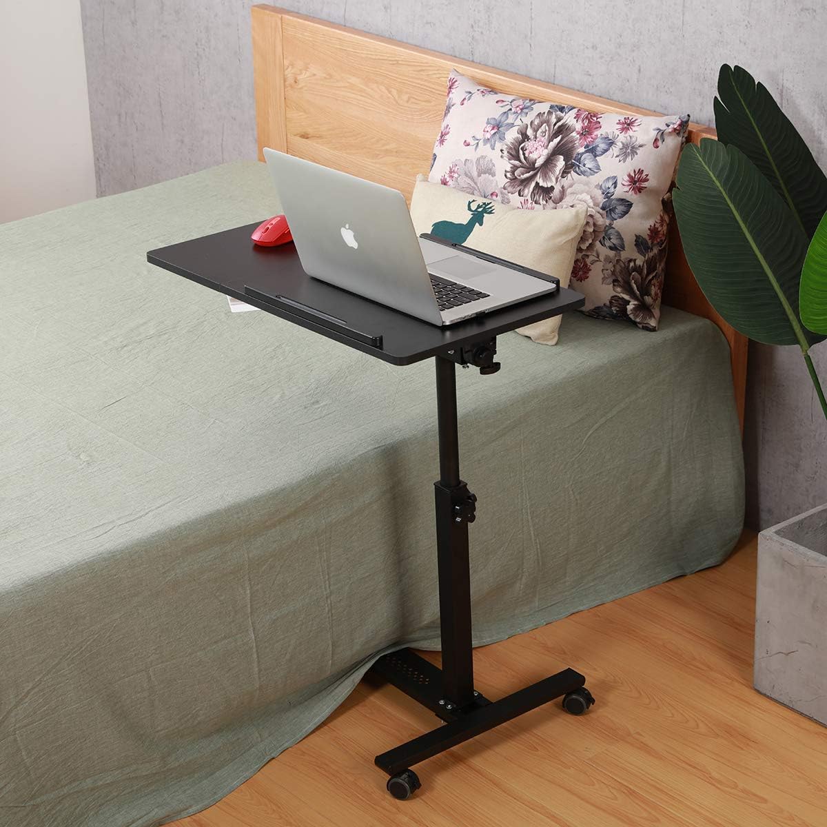Black Adjustable Rolling Overbed & Sofa-Side Table