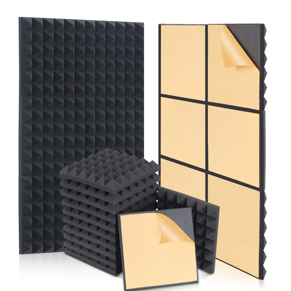 30 × 30 × 5 cm Self-Adhesive Pyramid Acoustic Panels – 24 Pack