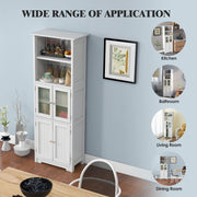 White Tall Pantry Cabinet with Glass Doors & Adjustable Shelves