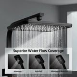 ACA International 12" Rectangle Extra Large High Pressure Shower Head Handheld Gooseneck Arm 2 in 1 Diverter Set, 3-Mode Handheld Shower Hand, Full Body Shower Set for Bathroom (Black)