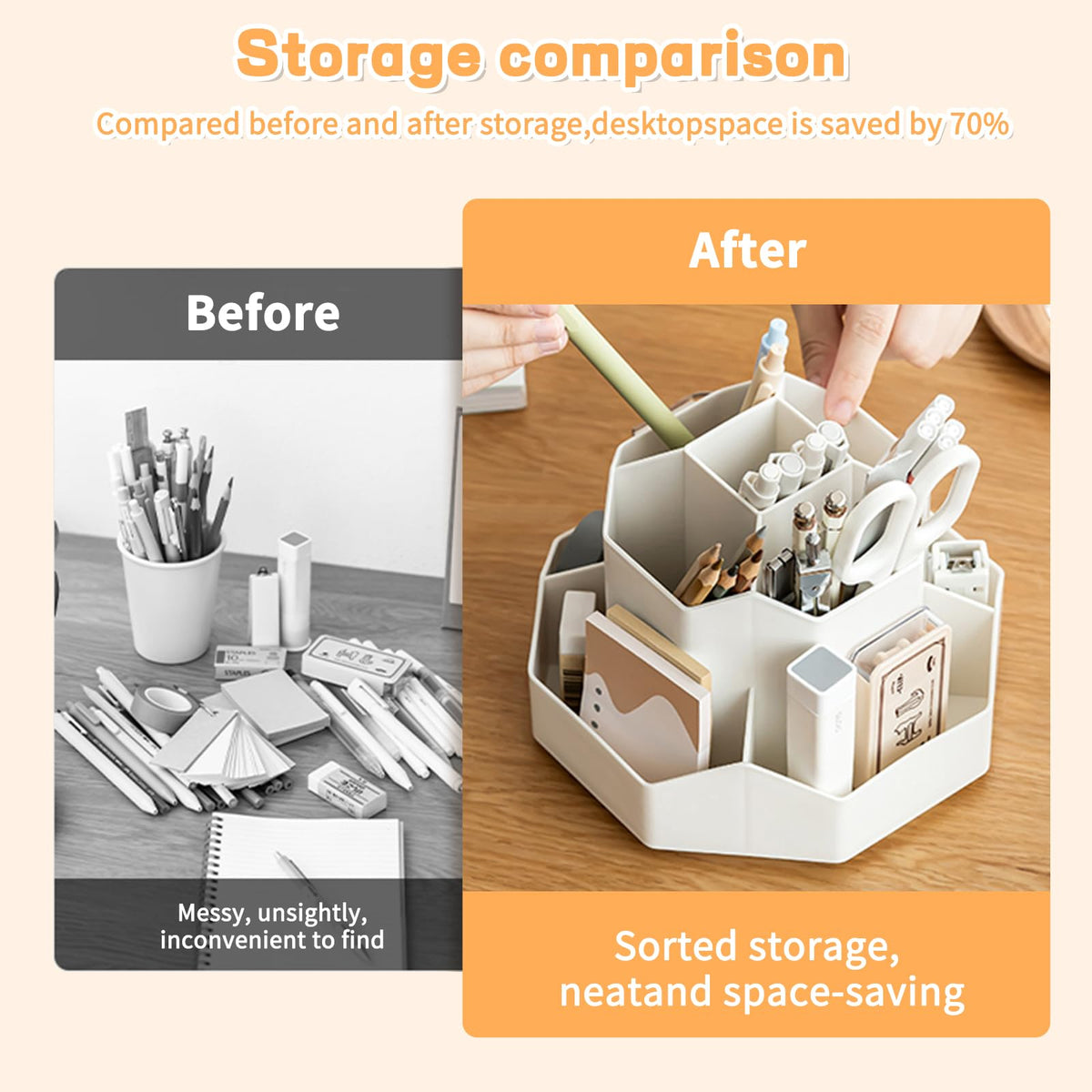 White 9-Compartment 360° Rotating Pen Organiser