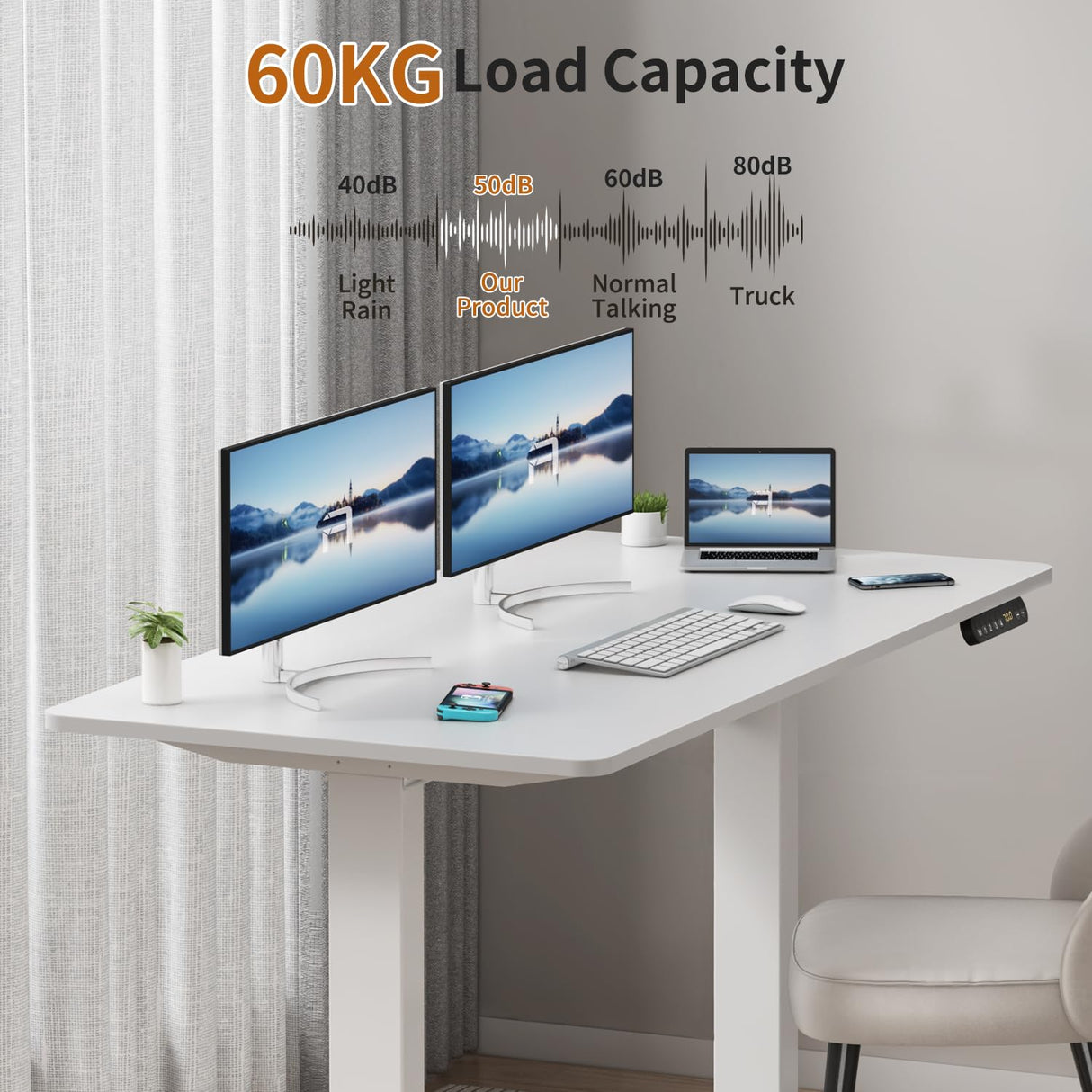 Height Adjustable Electric Sit Stand Desks with Smart Memory Lifting Sturdy Tabletop Motor Computer Workstation for Home, Office 48 * 24 Inch