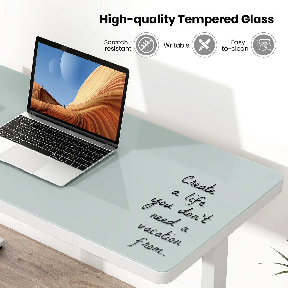 Electric Standing Desk with Drawer, Height Adjustable Desk with Whole Piece Tempered Glass Top, Sit Stand Desk with 2 Memory Positions & USB Type-C Outlets for Home Office 120x60 cm