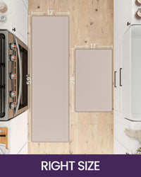 2-Piece Beige & White Cushioned Kitchen Mat Set – 43 × 74 & 43 × 150 cm