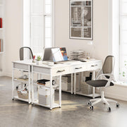 120 cm White Computer Desk with Fabric Drawers & Shelves