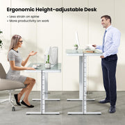 Electric Standing Desk with Drawer, Height Adjustable Desk with Whole Piece Tempered Glass Top, Sit Stand Desk with 2 Memory Positions & USB Type-C Outlets for Home Office 120x60 cm