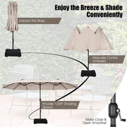 4.6 m Double-Sided Patio Umbrella with Base – Beige