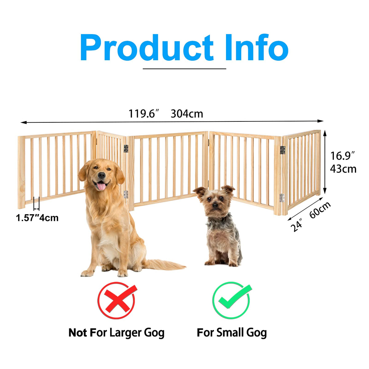 5-Panel Pine Freestanding Pet Gate – 304 × 43 cm