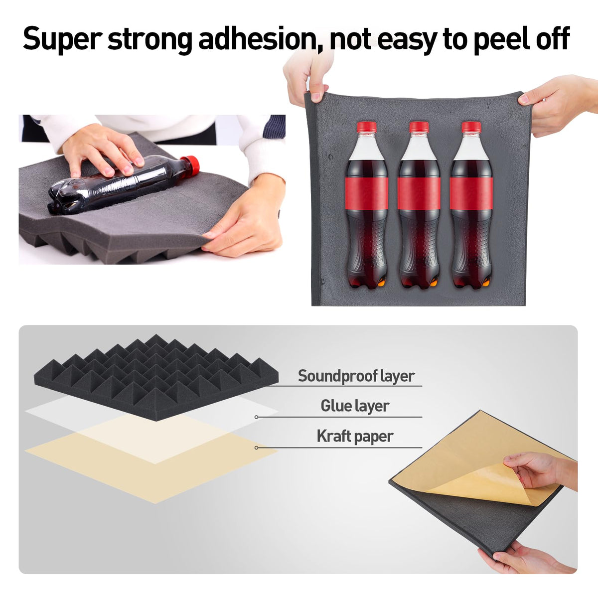 30 × 30 × 5 cm Self-Adhesive Pyramid Acoustic Panels – 24 Pack