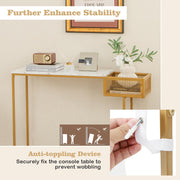 White Faux-Marble Console Table with Wire Basket