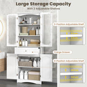 160 cm White Storage Cabinet with Glass Doors & Drawer