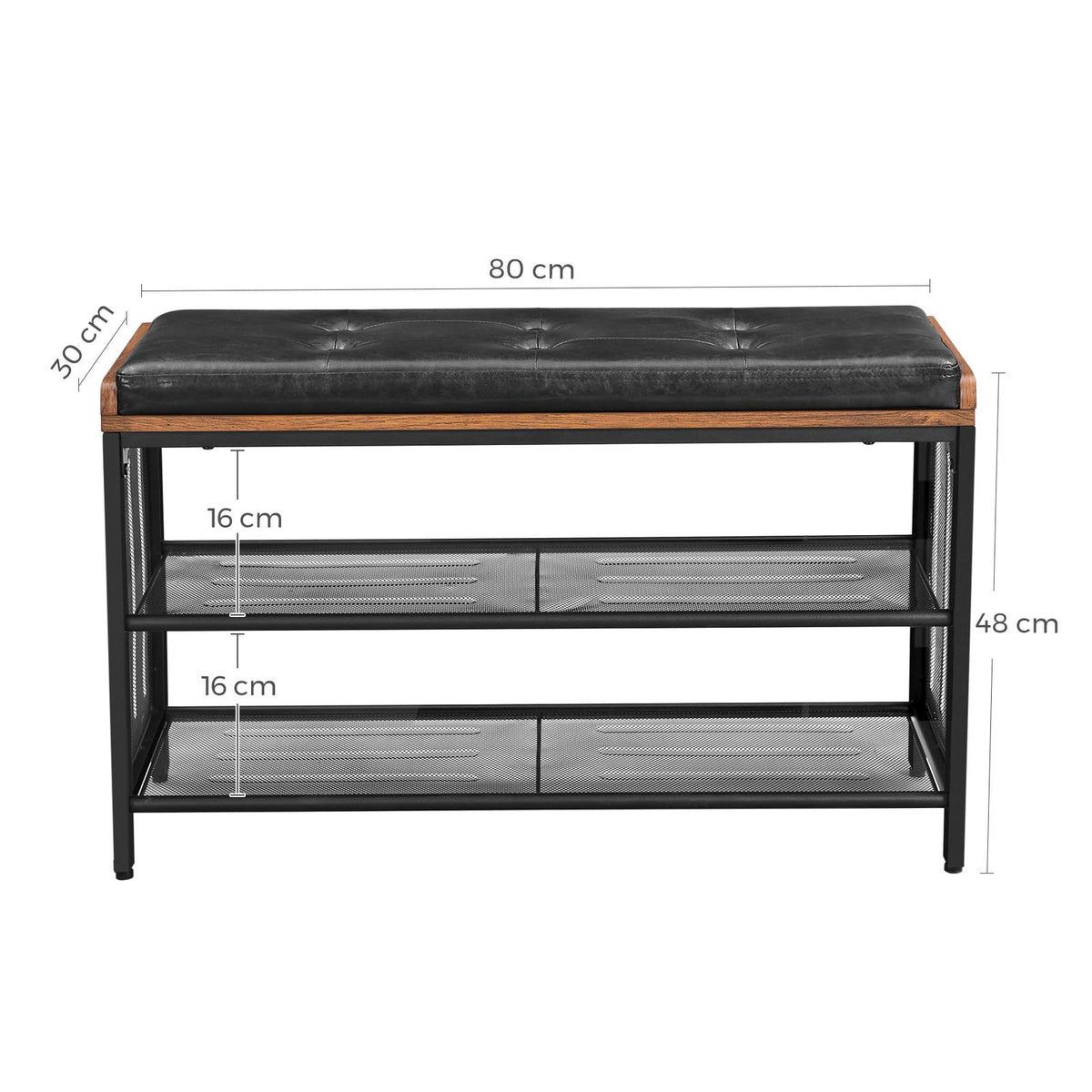80 cm Padded Shoe Bench with Mesh Shelf – Rustic Brown
