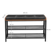 80 cm Padded Shoe Bench with Mesh Shelf – Rustic Brown