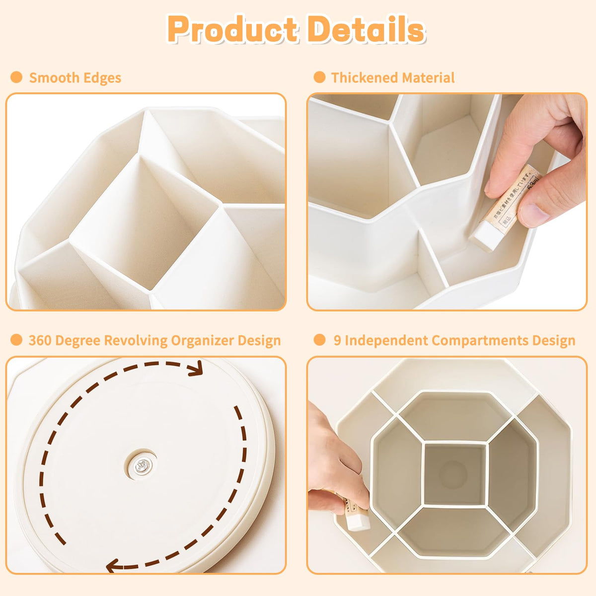 White 9-Compartment 360° Rotating Pen Organiser