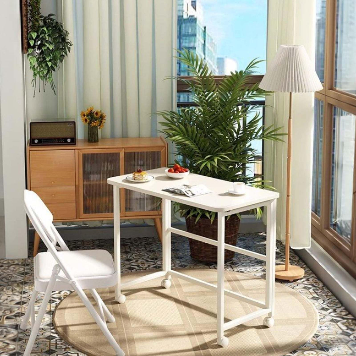 Small Folding Computer Desk with Wheels
