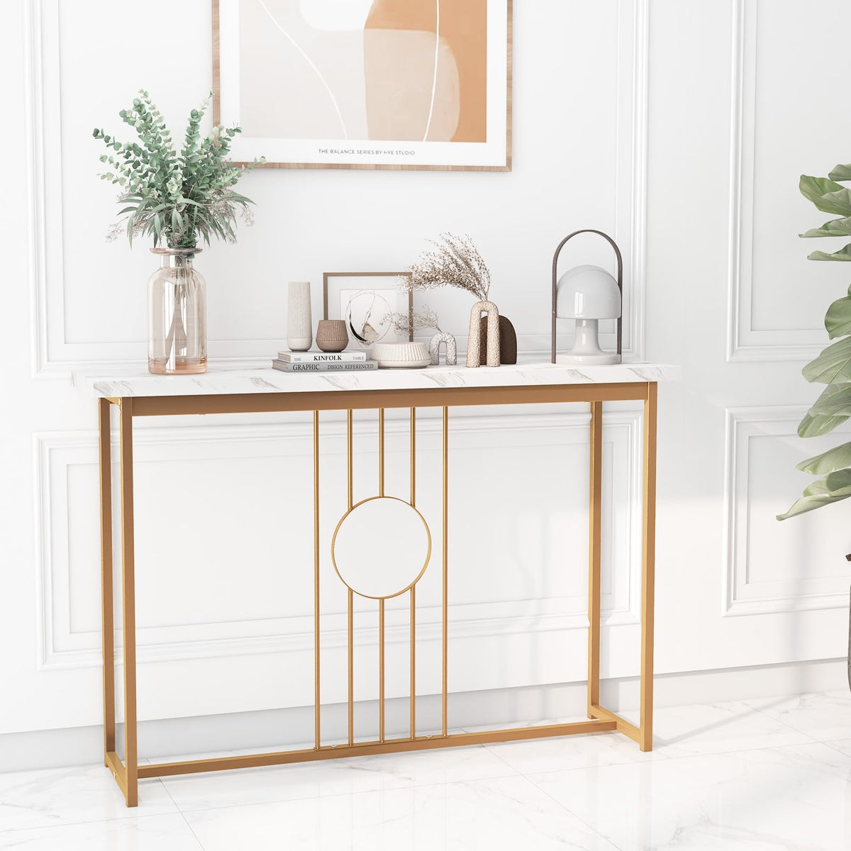 120 cm Faux-Marble Console Table with Gold Frame