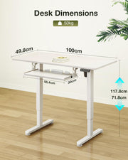 100 × 50 cm Electric Standing Desk with Keyboard Tray & Memory