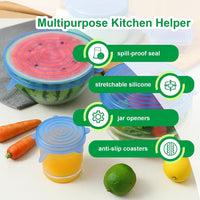 Silicone Stretch Lids 6 Pack Reusable Food Covers in Blue | Airtight & Leakproof Seal, Flexible Silicone, Fits Bowls & Containers, Kitchen Storage, Fits Fruits