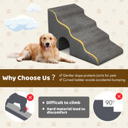 4-Tier Extra-Wide Grey Foam Pet Stairs with Washable Cover
