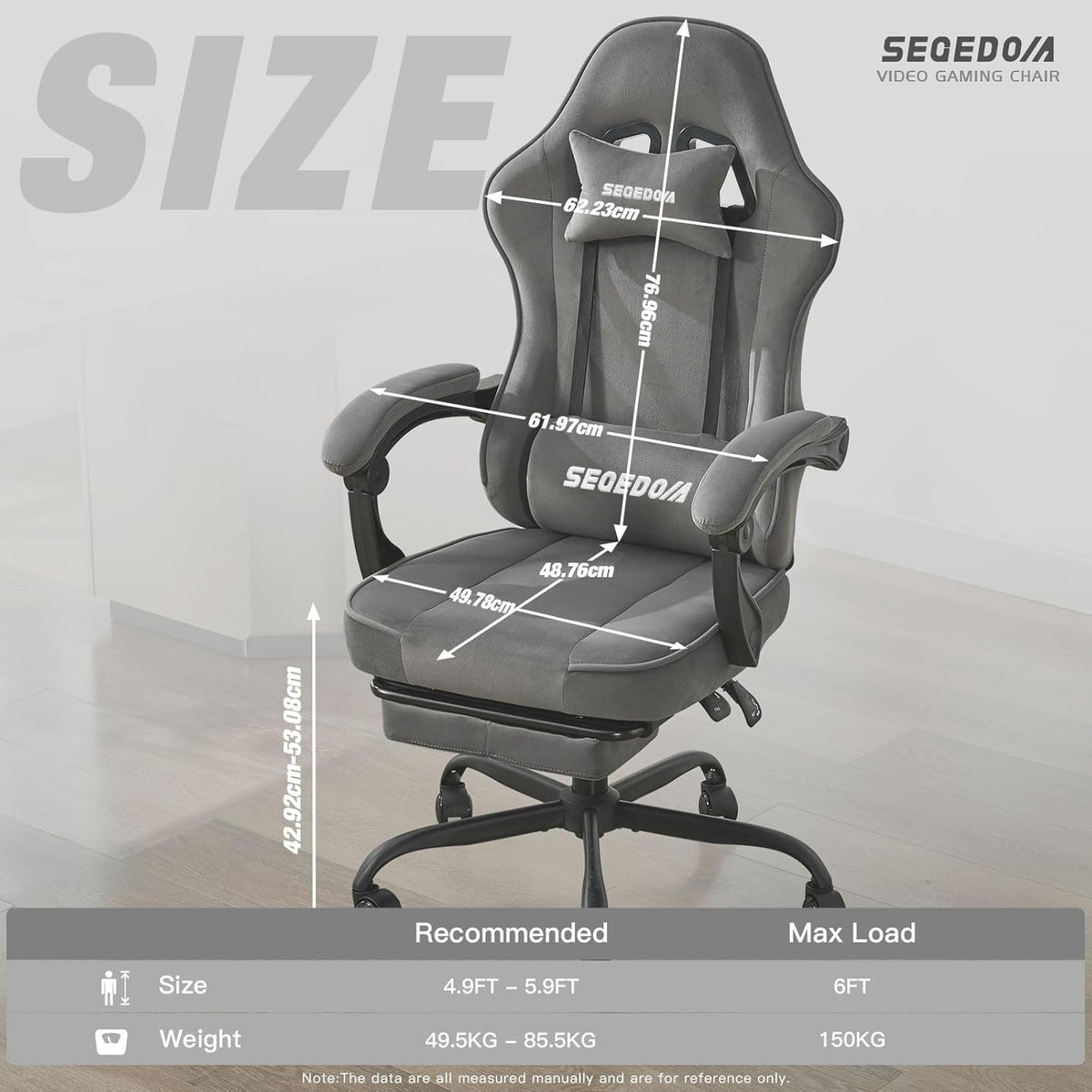 Gaming Chair Technology Fabric Computer Chair with Pocket Spring Cushion, Comfortable Ergonomic Gamer Chair for Adults, Massage Game Chair with Footrest,Reclining Chair, Home,Office,Teens,Grey