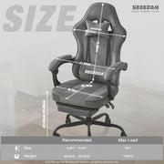 Gaming Chair Technology Fabric Computer Chair with Pocket Spring Cushion, Comfortable Ergonomic Gamer Chair for Adults, Massage Game Chair with Footrest,Reclining Chair, Home,Office,Teens,Grey