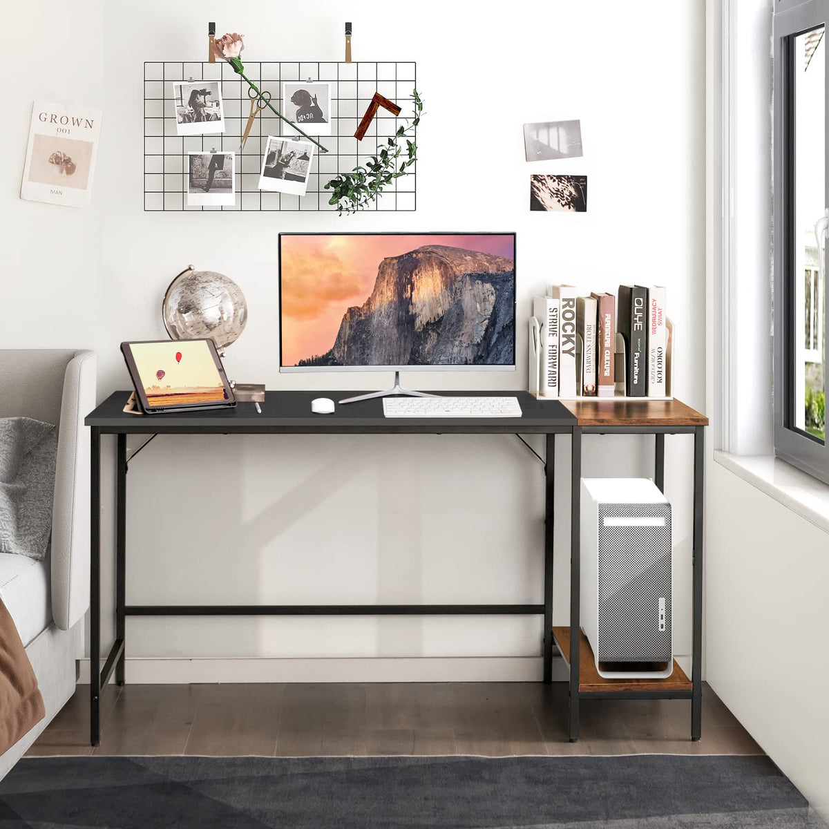 140 cm Black Computer Desk with 2-Tier Shelves
