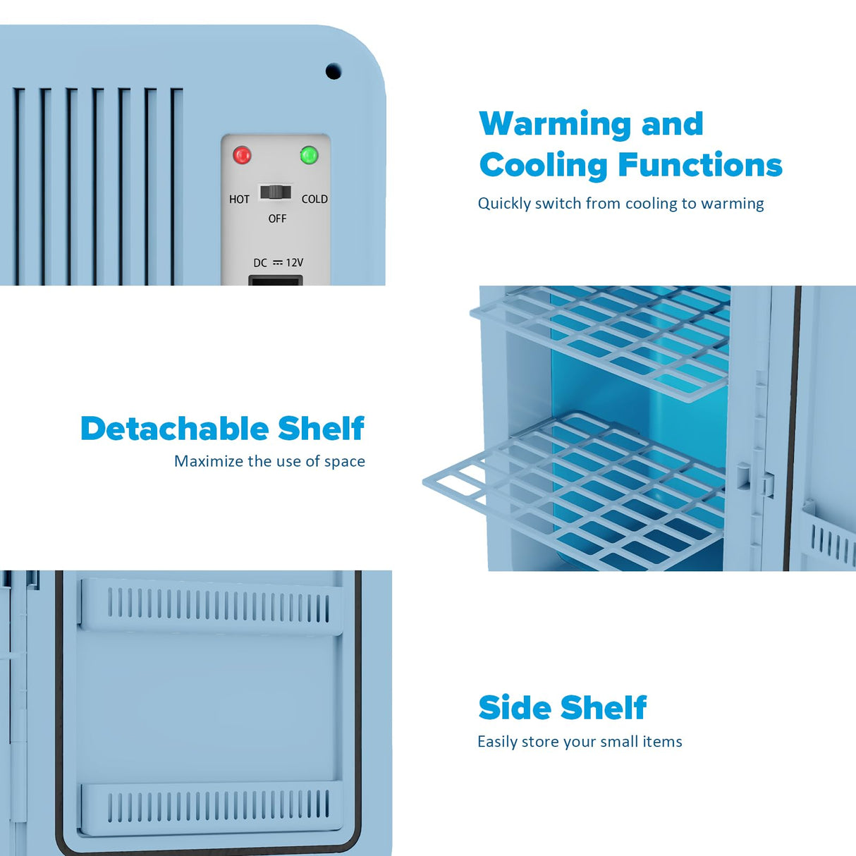 22L Mini Fridge, Portable Car Fridge Makeup Refrigerators AC/DC Powered Electric Cooler and Warmer for Cars, Homes, Offices, and Dorms, Blue