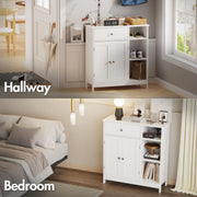 White Freestanding Storage Cabinet with Drawer & Shelves